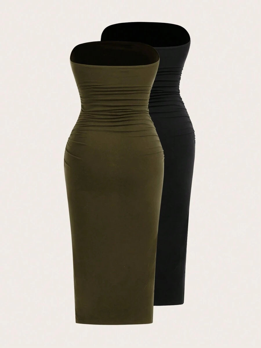 2 Dela Postava Casual Bodycon Midi Haljina