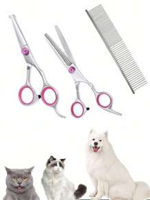 1 Set Pet Grooming Scissors + Comb Set, Upward Curved Scissors, For Skin
