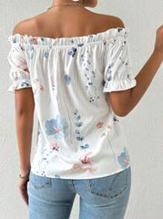 Breezaya Women Off-Shoulder Floral Printed Tie-Up Summer Casual Shirt,Short Sleeve Tops