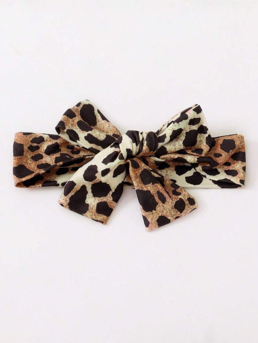 Moderan 3-delni komplet za devojčice sa trakom za glavu, bodijem i pantalonama sa paperbag strukom i leopard printom