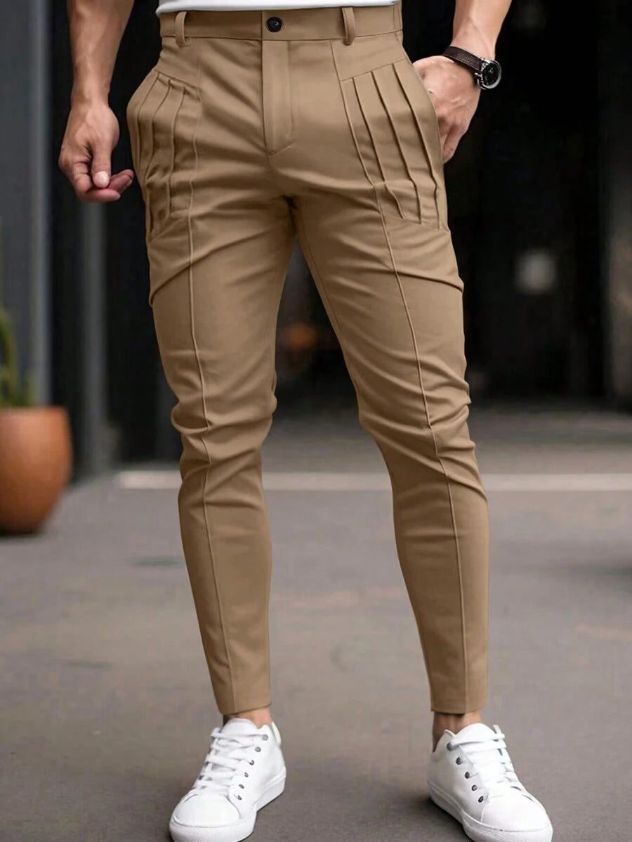 Muške ležerne pantalone za odelo jednobojne sa džepovima, formalne