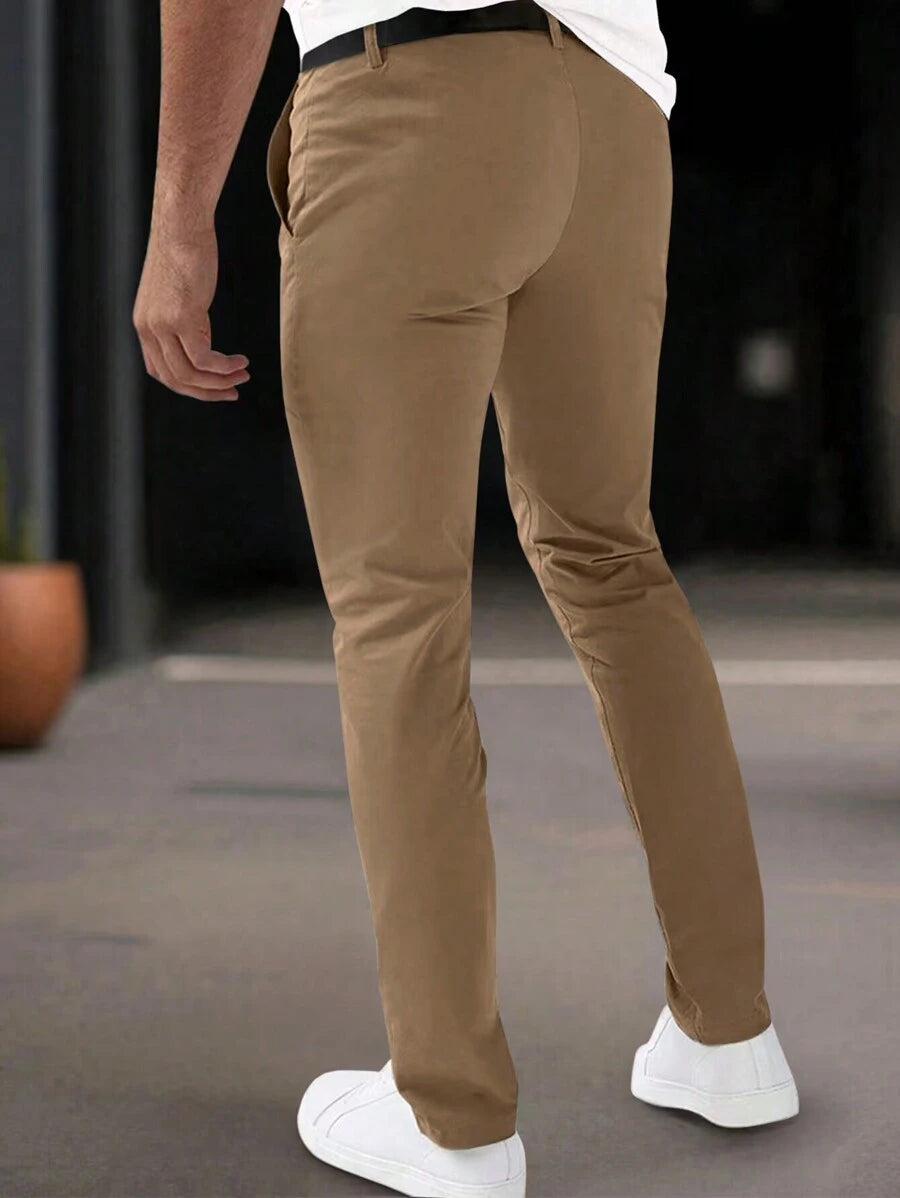 Muške ležerne pantalone za odelo jednobojne sa džepovima, formalne