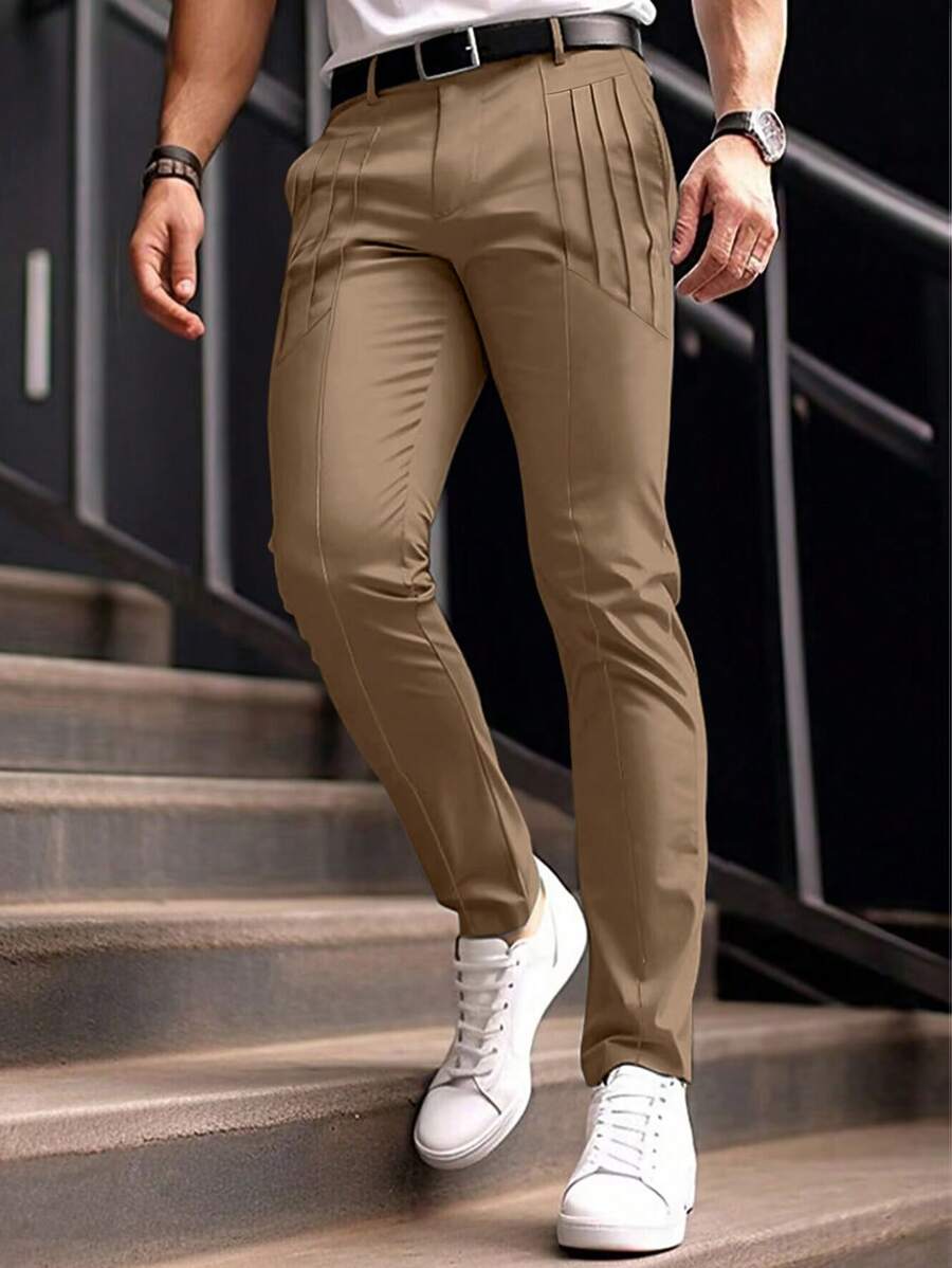 Muške ležerne pantalone za odelo jednobojne sa džepovima, formalne
