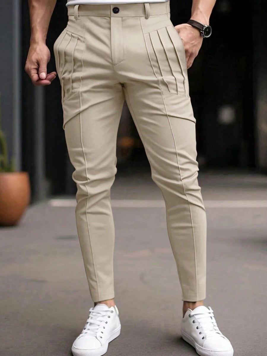Muške ležerne pantalone za odelo jednobojne sa džepovima, formalne
