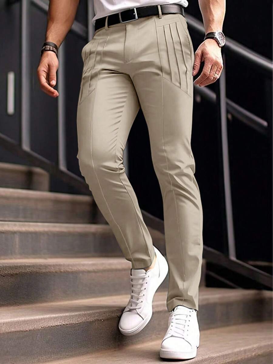 Muške ležerne pantalone za odelo jednobojne sa džepovima, formalne