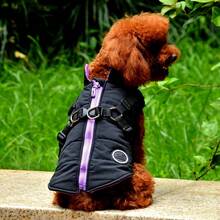 Small Dog Winter Clothes With Harness Vest, Pet Warm Padded Coat