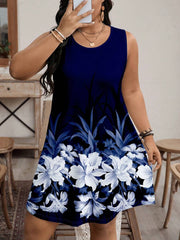 Ženska ležerna haljina plus size  sa okruglim izrezom , boho cvetni print