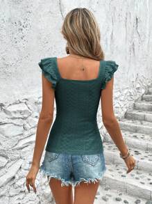 SHEIN VCAY Women's Summer Slim Fit Square Neck Flutter Sleeved T-Shirt