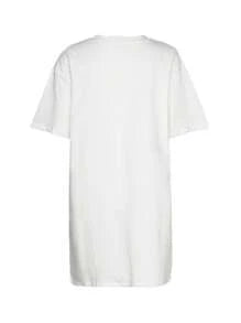 Slaydiva Women's Casual Minimalist Cartoon Sexy Lip Print Loose Round Neck Short Sleeve T-Shirt Dress, Cotton Blend, Suitable For Summer