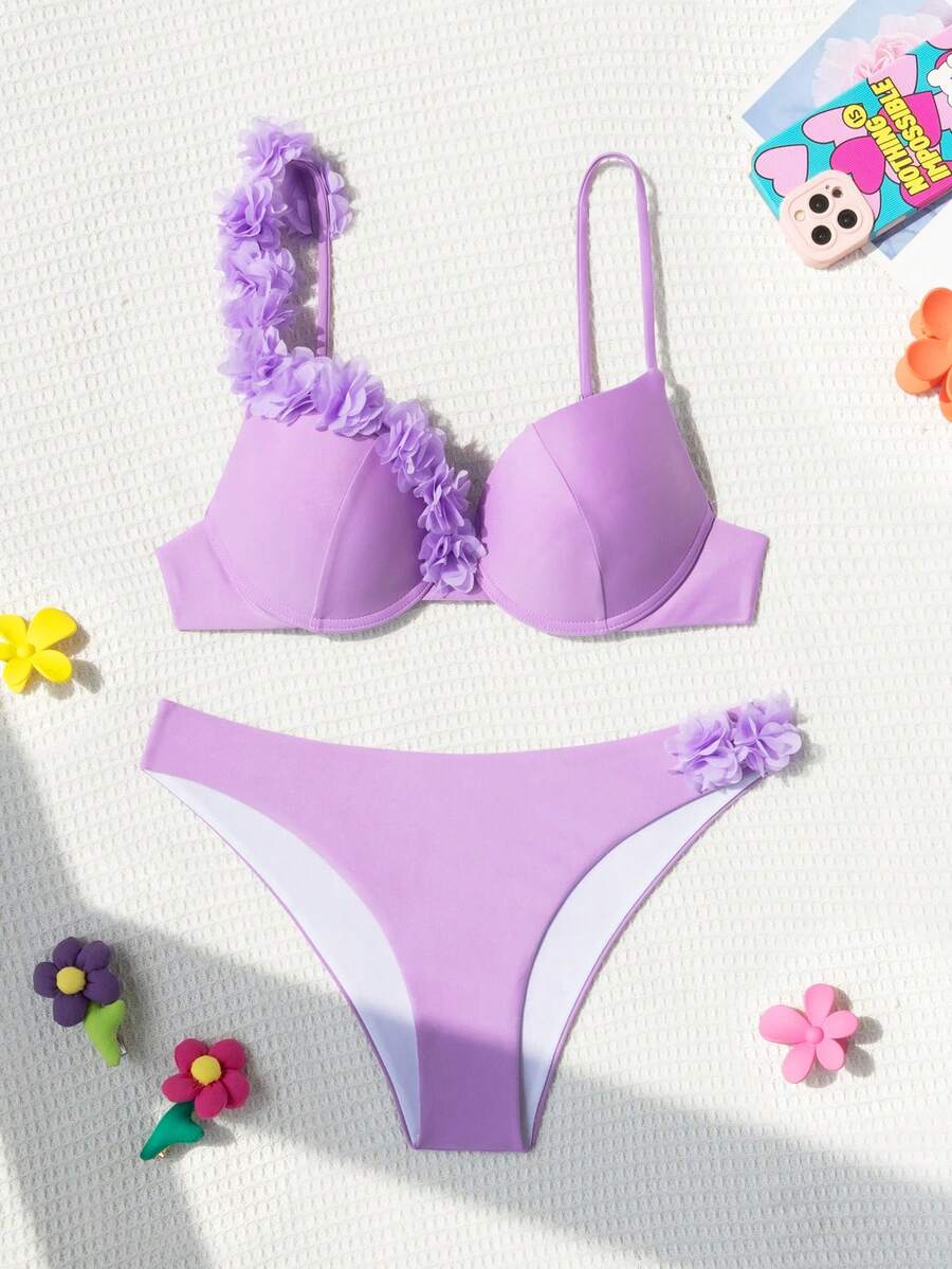 Ženski 3D CvetDekor Seksi Bikini Set, Push Up Sa Žicom