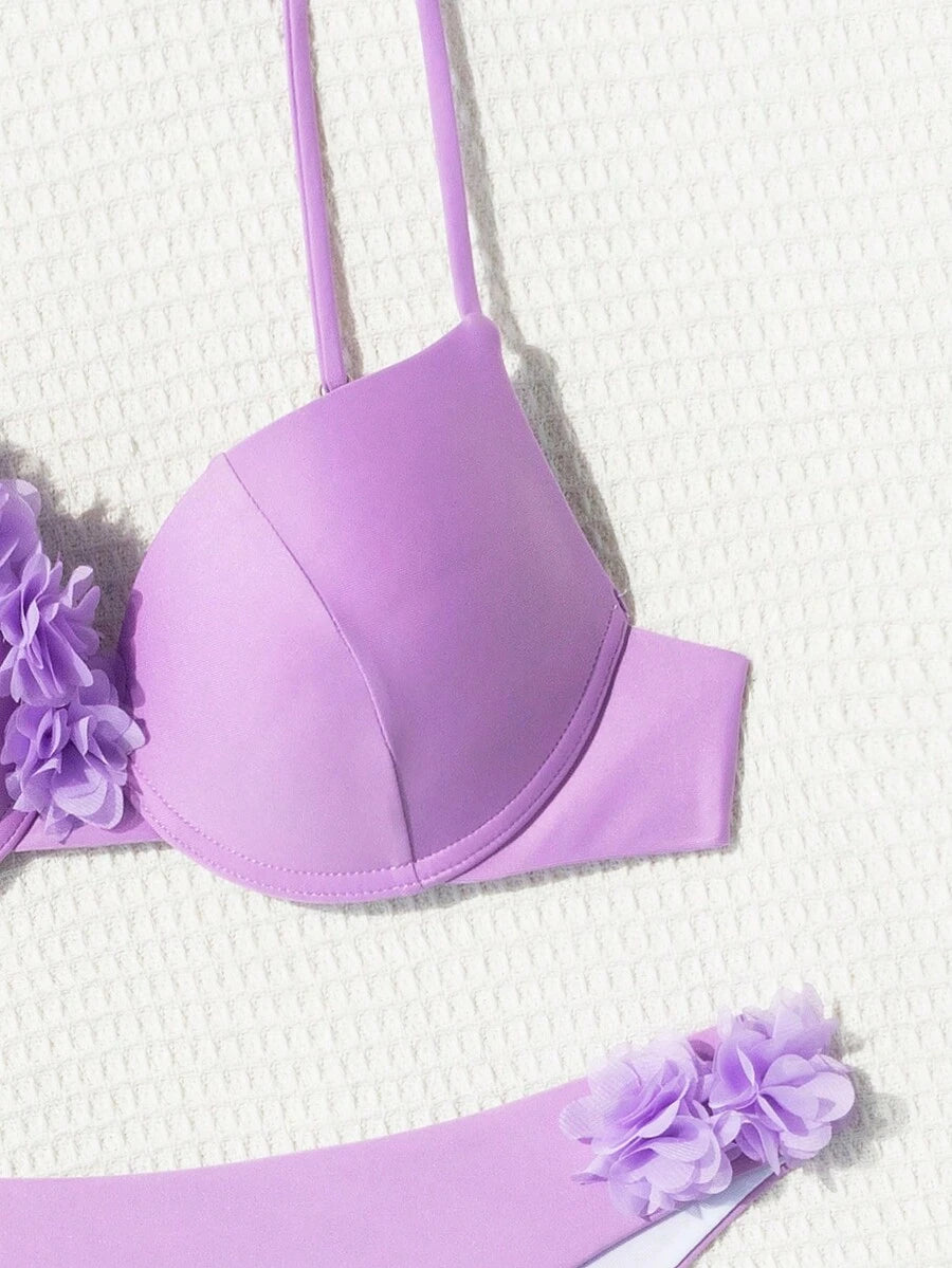 Ženski 3D CvetDekor Seksi Bikini Set, Push Up Sa Žicom