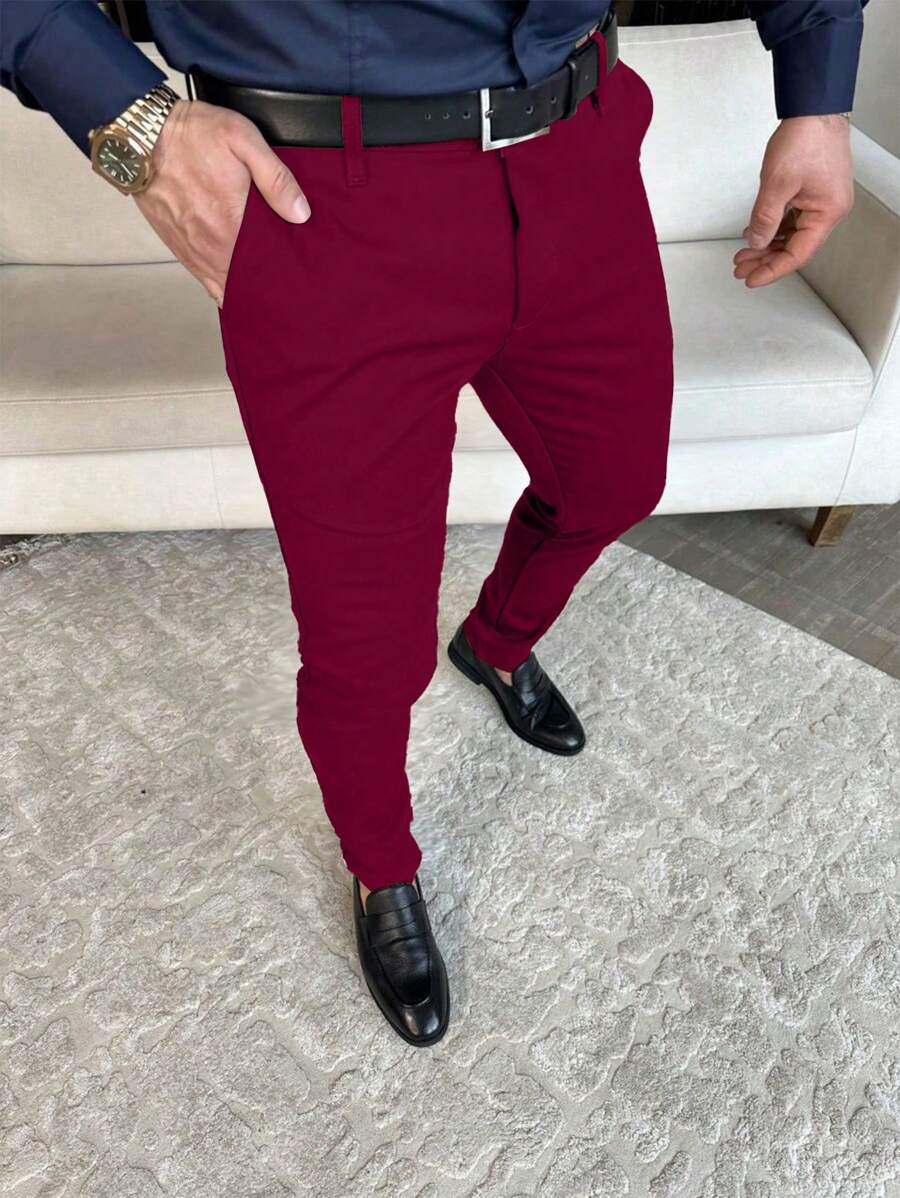 Muške ležerne pantalone za odelo jednobojne, Old Money stil