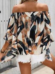 Breezaya Women's Fashionable Loose Off-Shoulder Printed Oversized Shirt, Random Cut