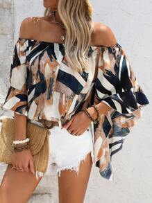 Breezaya Women's Fashionable Loose Off-Shoulder Printed Oversized Shirt, Random Cut