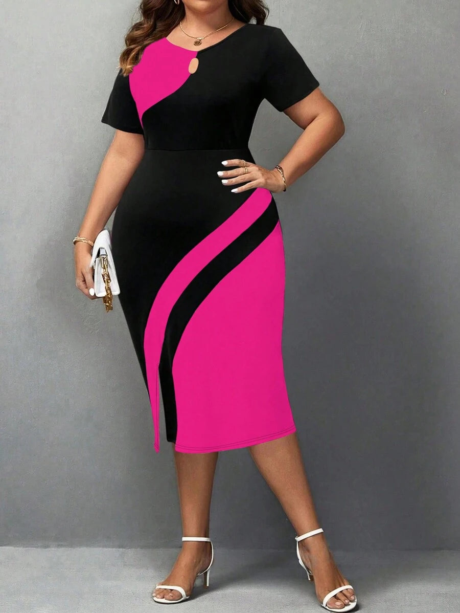 Plus size haljina sa koloblock dizajnom i izrezom