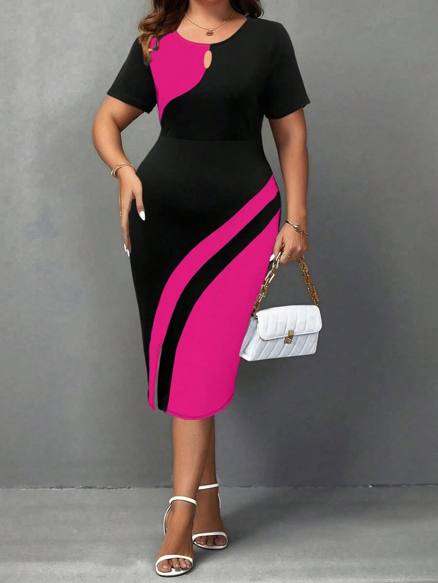 Plus size haljina sa koloblock dizajnom i izrezom