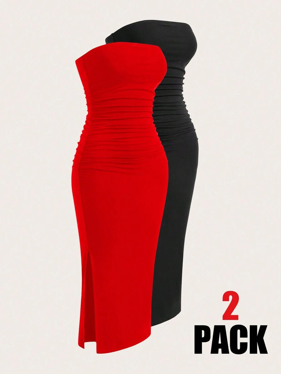 2 Dela Postava Casual Bodycon Midi Haljina