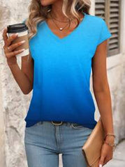 EMERY ROSE Women's Summer Ombre V-Neck Short Sleeve Casual T-Shirt
