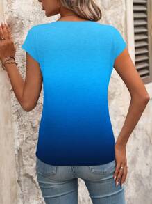 EMERY ROSE Women's Summer Ombre V-Neck Short Sleeve Casual T-Shirt