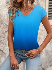 EMERY ROSE Women's Summer Ombre V-Neck Short Sleeve Casual T-Shirt