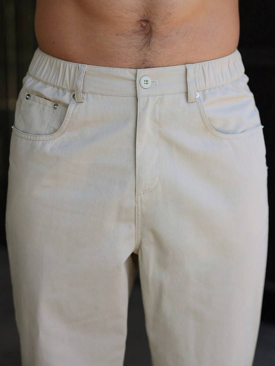 Muške ležerne pantalone za posao jednobojne sa kosim džepovima