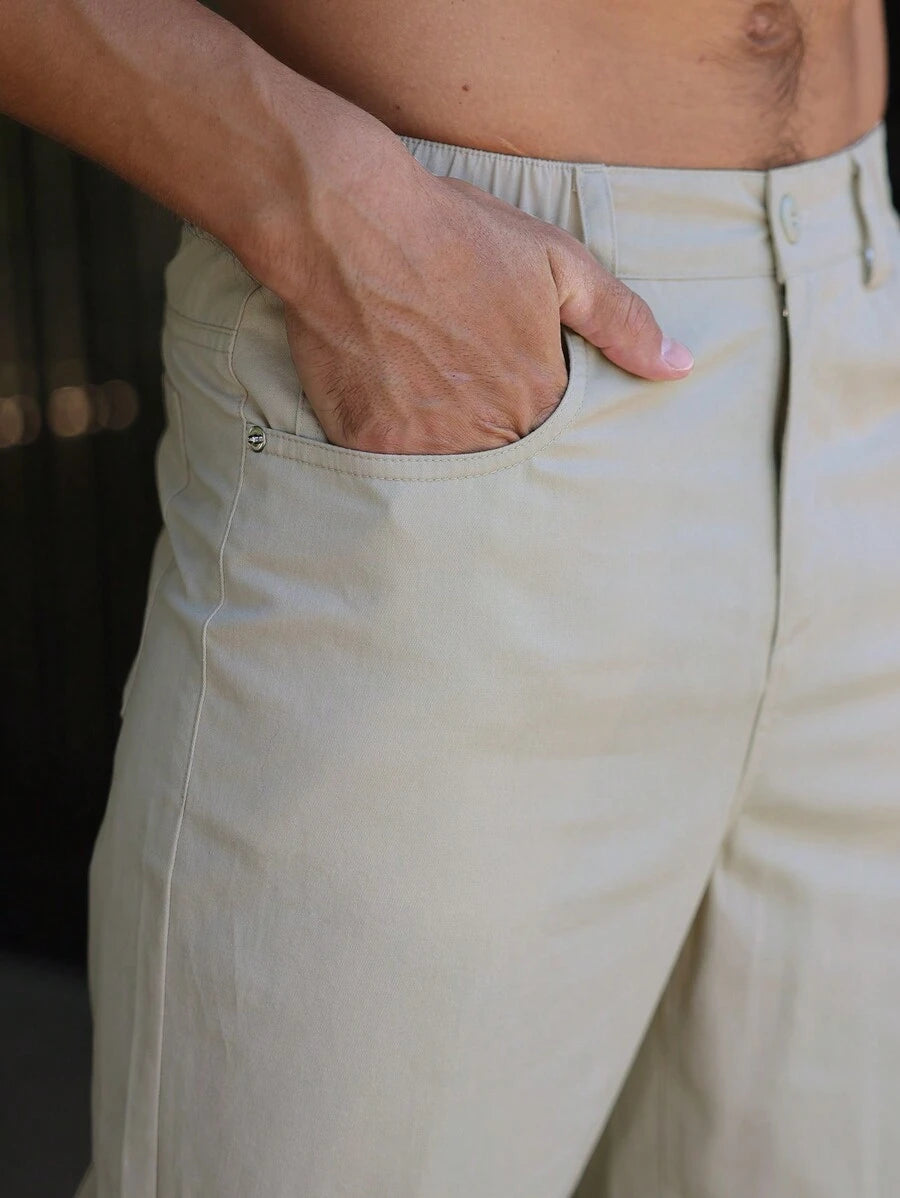 Muške ležerne pantalone za posao jednobojne sa kosim džepovima