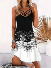 EMERY ROSE Women's Criss-Cross V-Neck Colorful Floral Printed Sleeveless Dress