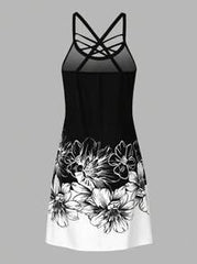EMERY ROSE Women's Criss-Cross V-Neck Colorful Floral Printed Sleeveless Dress