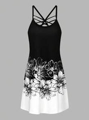 EMERY ROSE Women's Criss-Cross V-Neck Colorful Floral Printed Sleeveless Dress