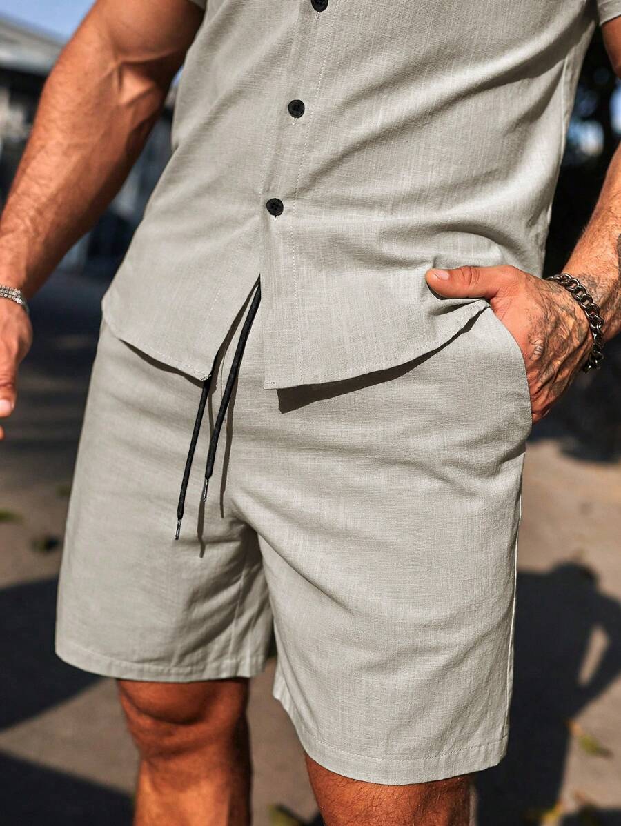 Muški ležerni set košulje kratkih rukava i šorts jednobojne boje, formalni
