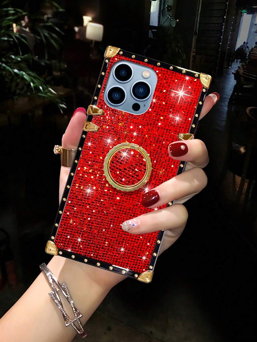 Modna futrola za telefon sa šljokica dezenom, prstenom držačom i stalkom, otporna na udarce, padove i klizanje, kompatibilna sa Apple 18ProMax/18pro/17promax/17/16 15 14 13 Promax/15 14 Plus/kompatibilna sa Samsung Galaxy S26Ultra/S26 Plus/S2