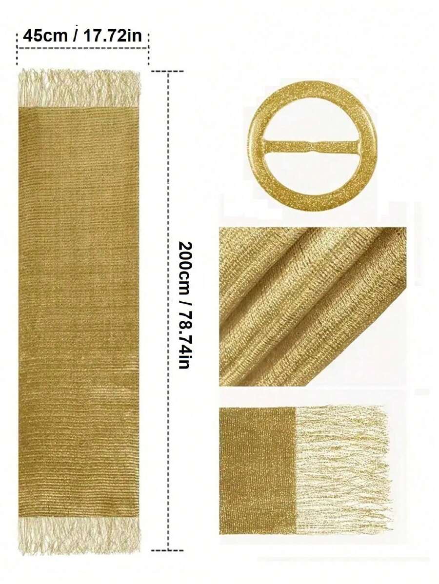 Šampanj zlatni sjajni metalni šal, bez kopče, elegantan prozračan