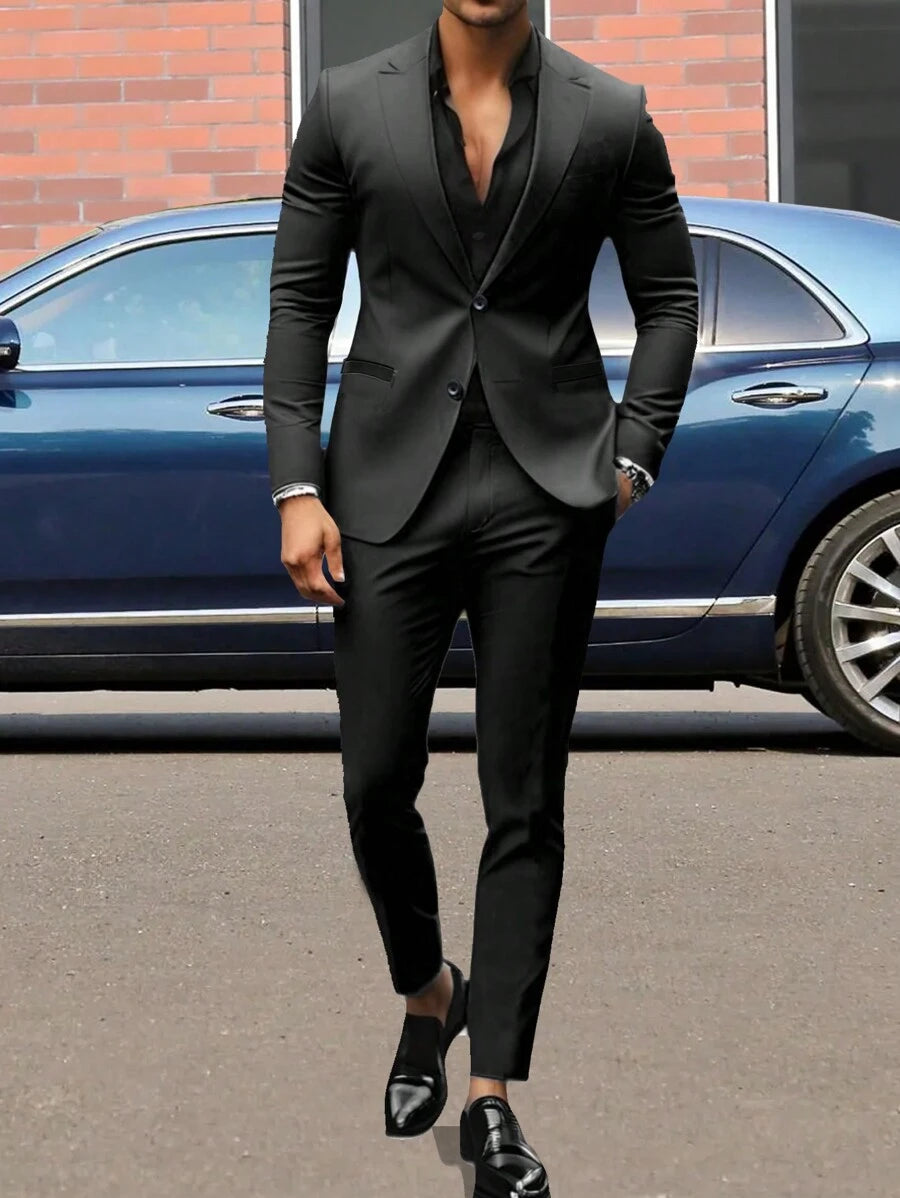 Muški set od sakoa i pantalona, slim fit, klasičan luksuzni stil, formalni, Old Money