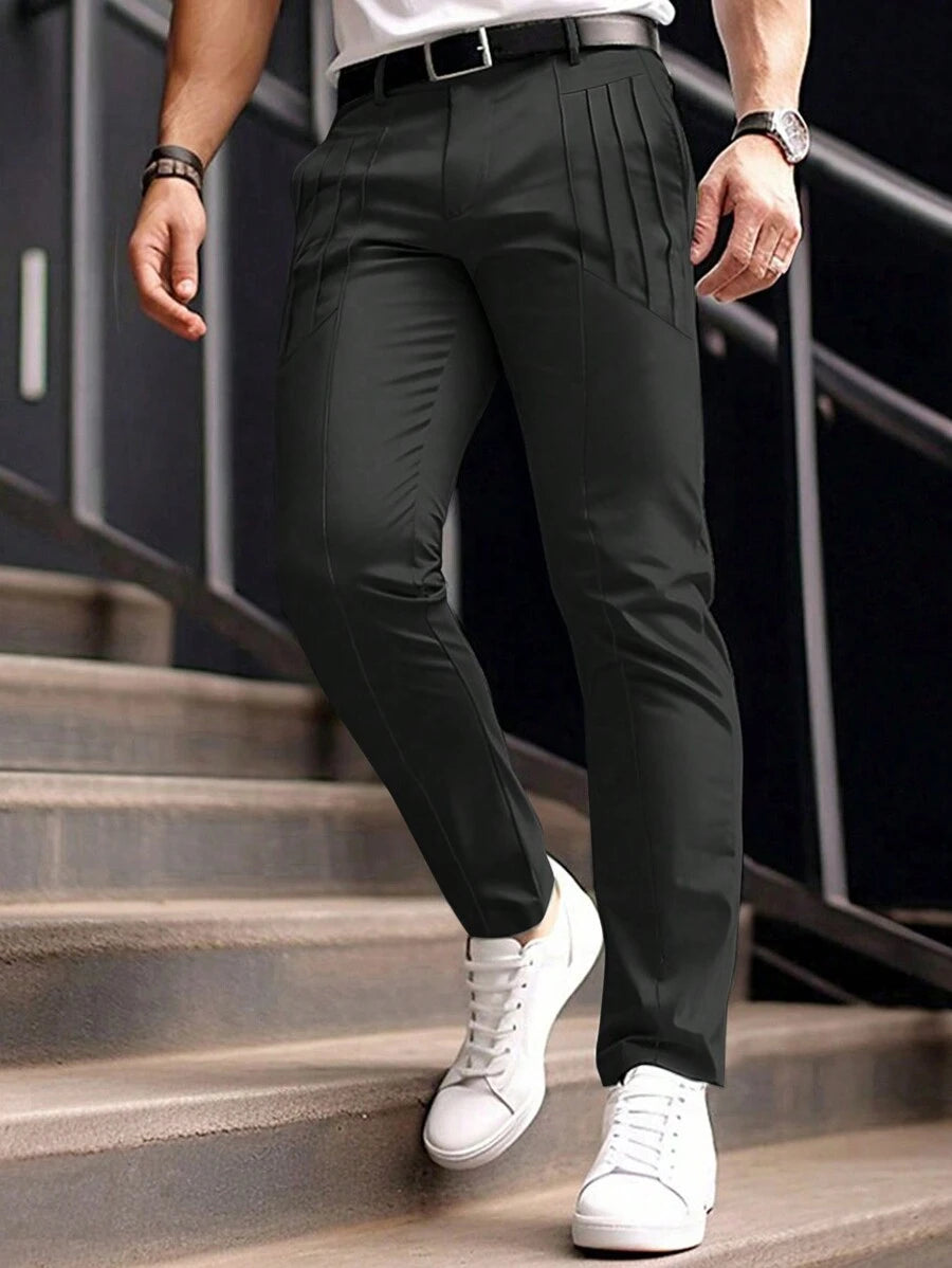 Muške ležerne pantalone za odelo jednobojne sa džepovima, formalne