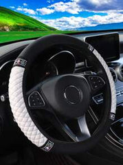 MEIKAXIU 1pc PU Leather 3D Embroidery With Rhinestone Car Steering Wheel Cover (No Inner Ring) Blingbling Style For Women, Suitable For 14.5-15 Inches Car Accessories