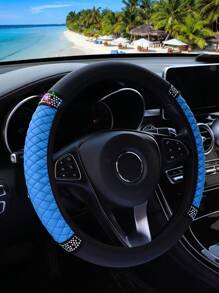 MEIKAXIU 1pc PU Leather 3D Embroidery With Rhinestone Car Steering Wheel Cover (No Inner Ring) Blingbling Style For Women, Suitable For 14.5-15 Inches Car Accessories