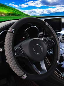 MEIKAXIU 1pc PU Leather 3D Embroidery With Rhinestone Car Steering Wheel Cover (No Inner Ring) Blingbling Style For Women, Suitable For 14.5-15 Inches Car Accessories