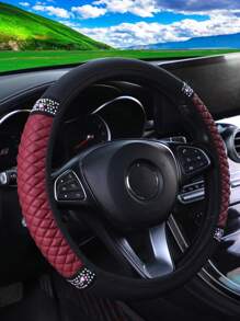 MEIKAXIU 1pc PU Leather 3D Embroidery With Rhinestone Car Steering Wheel Cover (No Inner Ring) Blingbling Style For Women, Suitable For 14.5-15 Inches Car Accessories