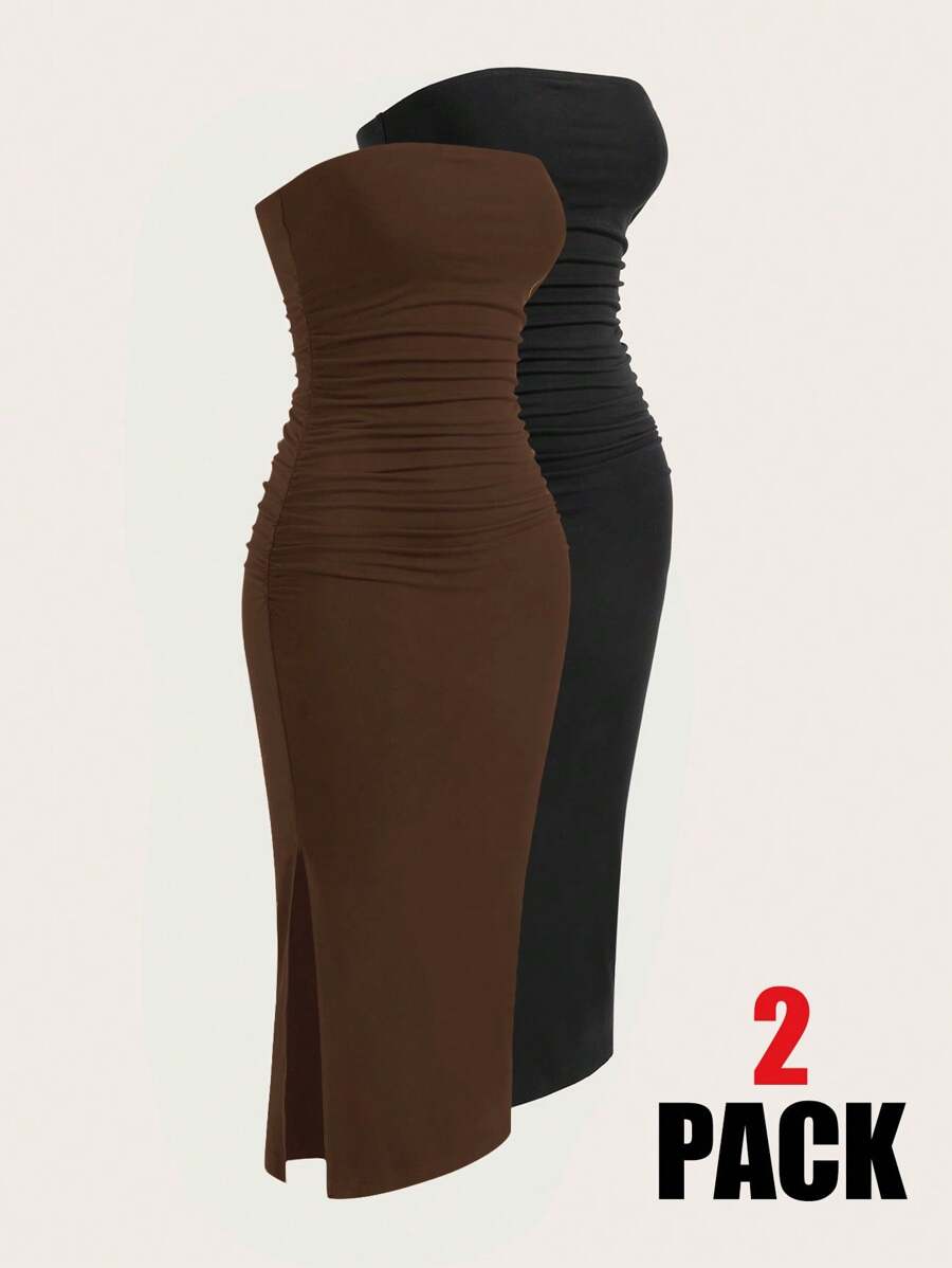 2 Dela Postava Casual Bodycon Midi Haljina
