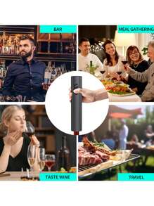 CLITON 5-In-1 Electric Wine Opener Gift Set, Includes Electric Wine Opener, Battery-Operated Corkscrew, Foil Cutter, Pourer, Stopper And Wine Holder Base, Ideal Wine Gift For Birthday, Wedding And Other Occasions