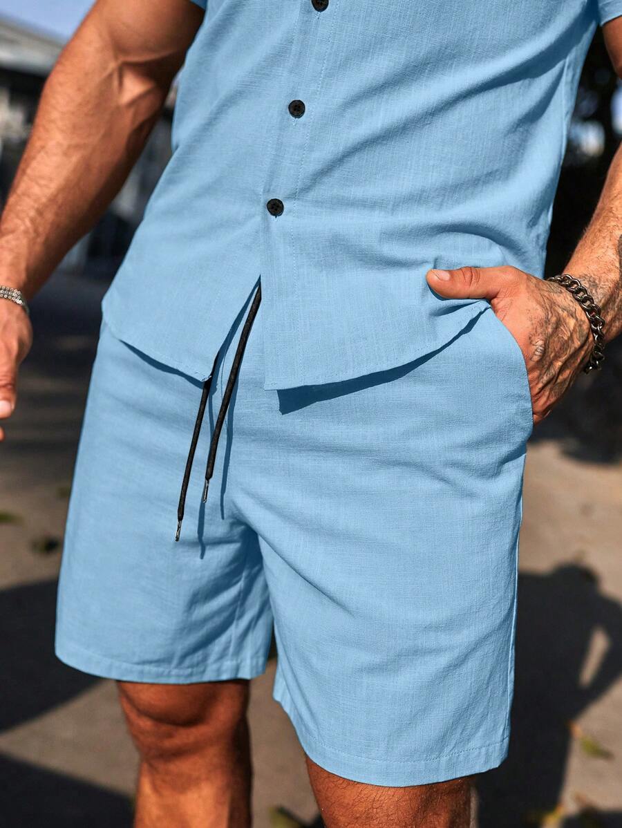 Muški ležerni set košulje kratkih rukava i šorts jednobojne boje, formalni