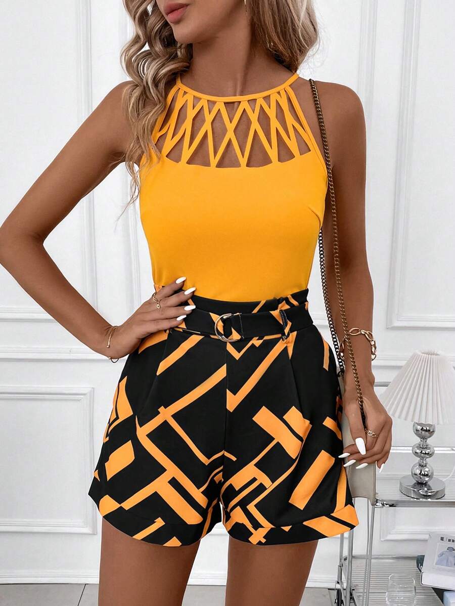 Clasi  Geometrijski Cami Top i Šorts Set