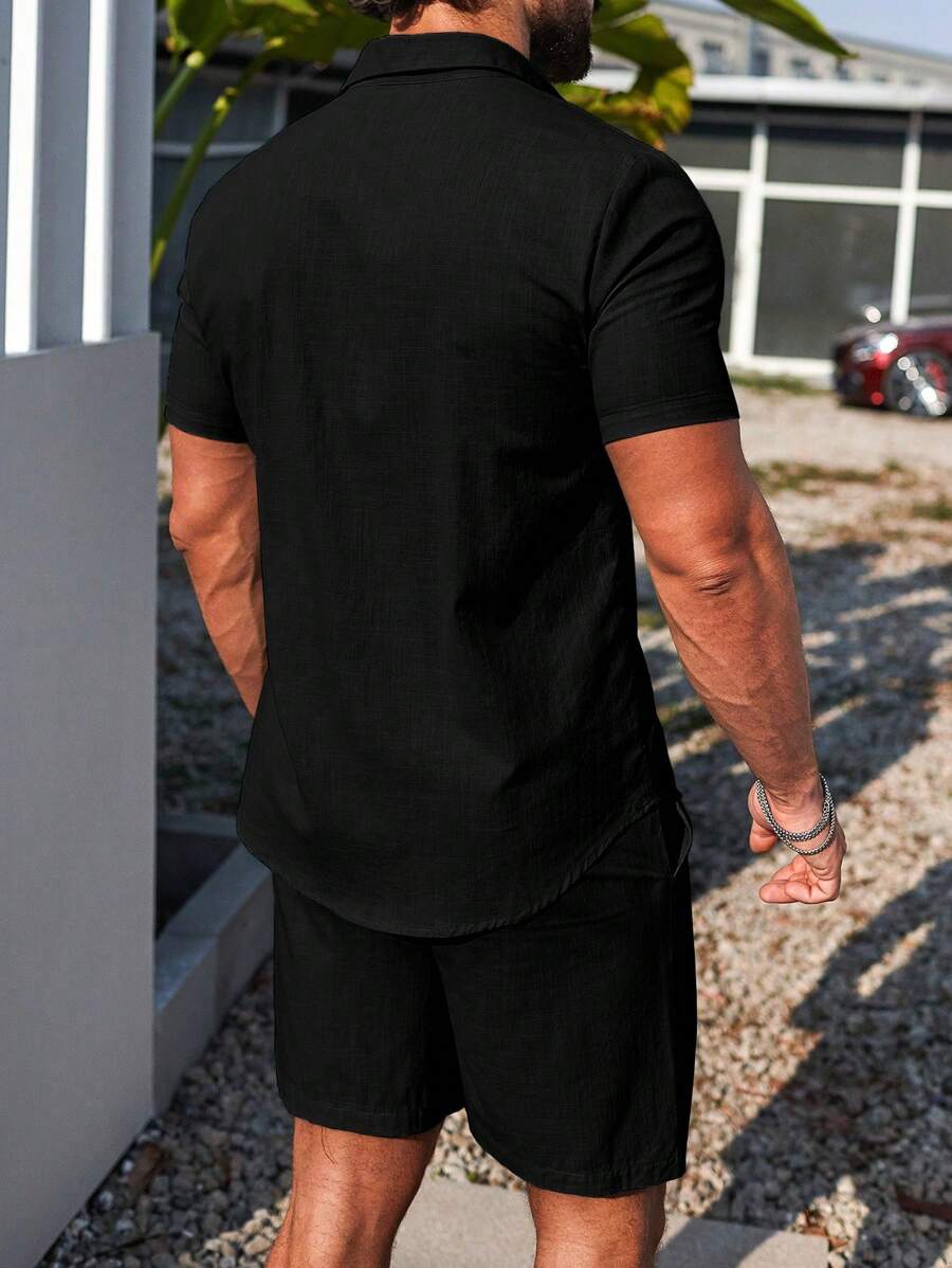 Muški ležerni set košulje kratkih rukava i šorts jednobojne boje, formalni