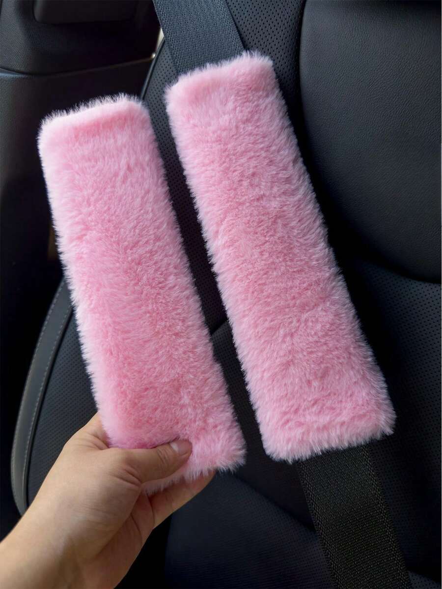 2pcs/1PC Shoulder Protection Cover For Car Seat Belts, Winter Plush Anti Pinch Marks, Cross Bag With Shoulder Protection Cover, Backpack Cover, Universal, Pink Car Stuff