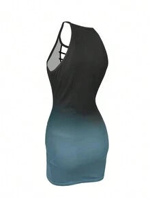 Elegant Sexy Gradient Hollow Out Spaghetti Strap Fitted Mini Dress