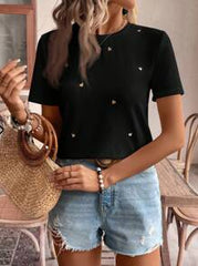 SHEIN Frenchy Women's Thread Embroidery Heart Print Short Sleeve T-Shirt