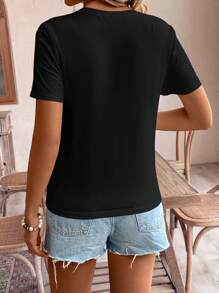 SHEIN Frenchy Women's Thread Embroidery Heart Print Short Sleeve T-Shirt