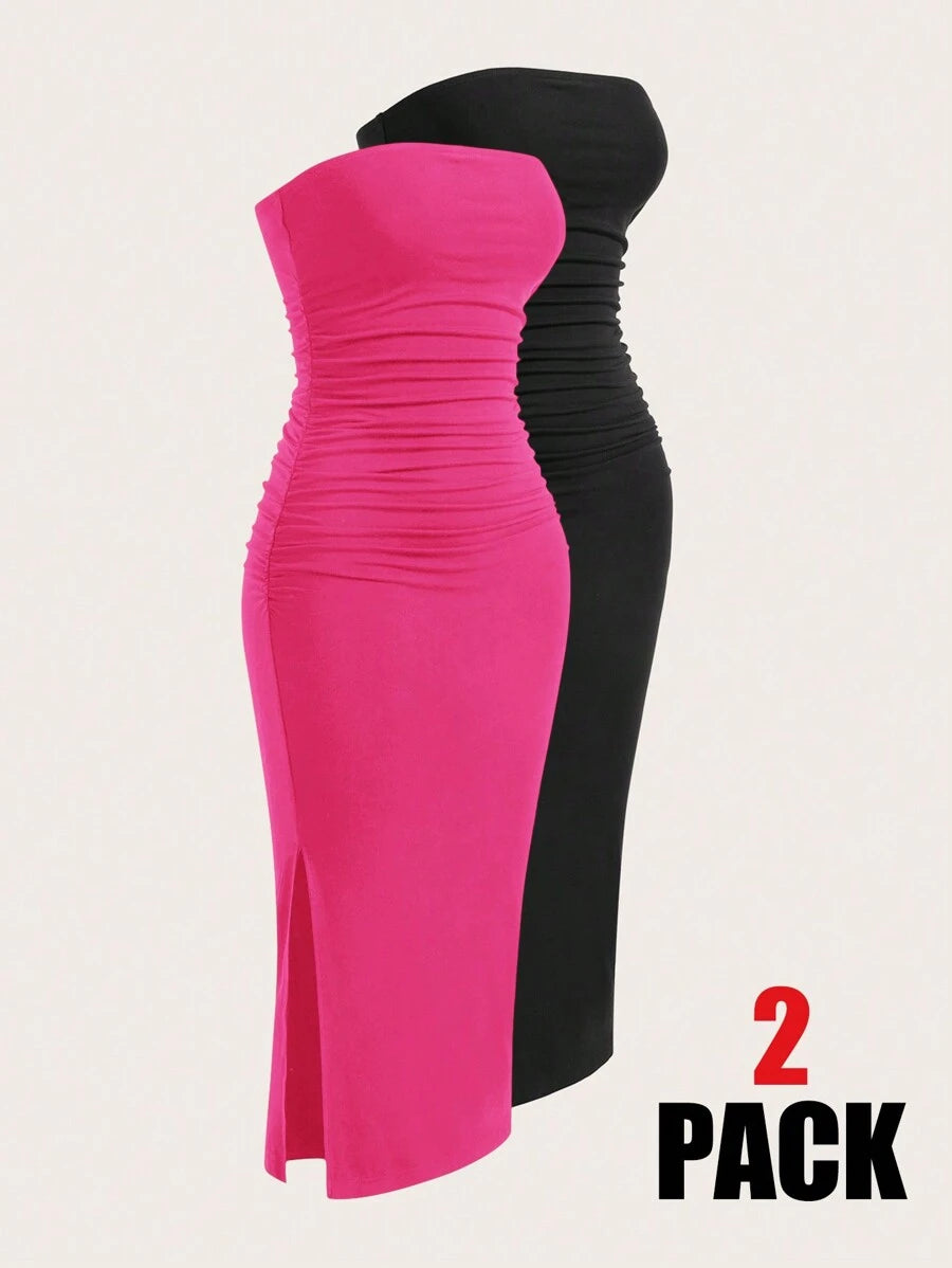 2 Dela Postava Casual Bodycon Midi Haljina