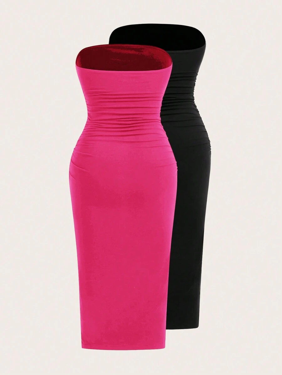 2 Dela Postava Casual Bodycon Midi Haljina