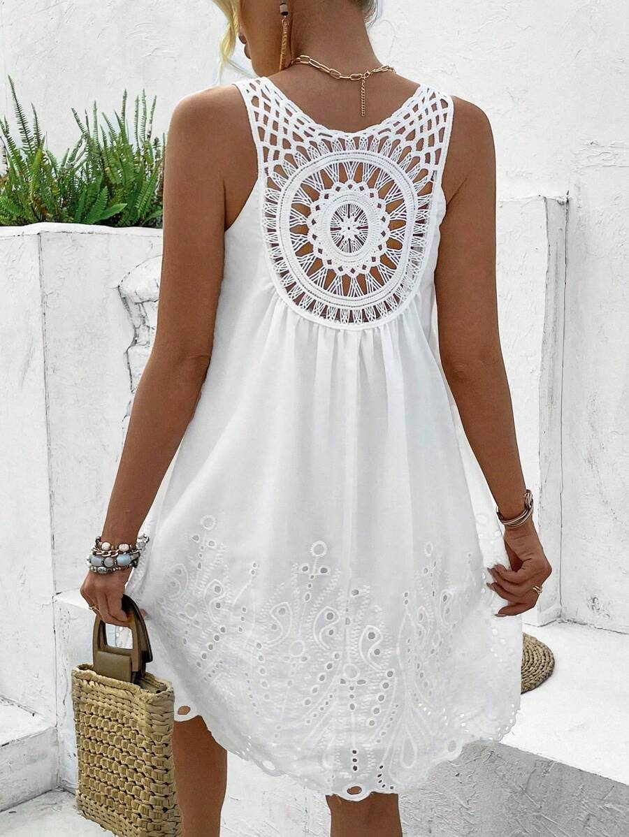 Breezaya Lace Splice Sleeveless Dress Vacation Beach Outfits Women